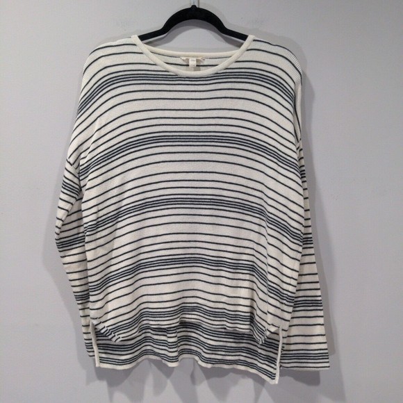 Eileen Fisher Petite Size S Organic Cotton Striped Sweater Hi-Lo Hem Oversized - Picture 2 of 10